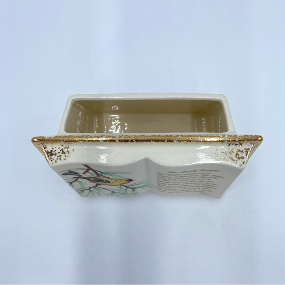Vintage Mid-Century American Goldfinch Bird Lord's Prayer Book Ceramic Planter - Picture 7 of 13